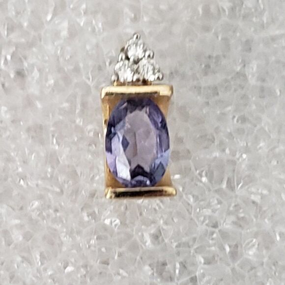 14K Yellow Gold Diamond Accented Natural Amethyst Pendant - Picture 4 of 12